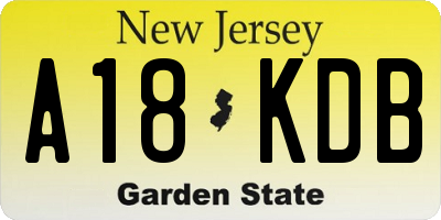 NJ license plate A18KDB