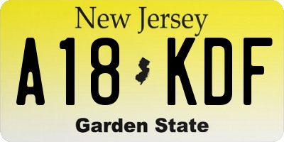 NJ license plate A18KDF