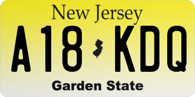 NJ license plate A18KDQ