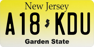 NJ license plate A18KDU