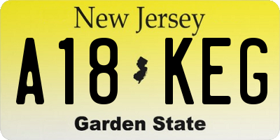 NJ license plate A18KEG