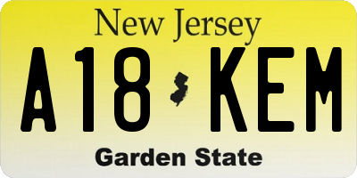 NJ license plate A18KEM