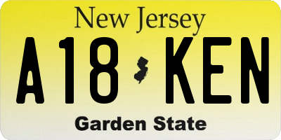 NJ license plate A18KEN