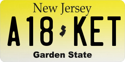 NJ license plate A18KET