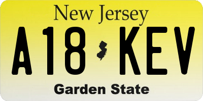 NJ license plate A18KEV