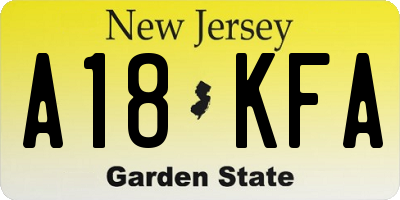 NJ license plate A18KFA
