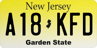 NJ license plate A18KFD
