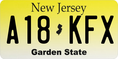 NJ license plate A18KFX