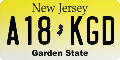 NJ license plate A18KGD