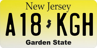 NJ license plate A18KGH