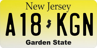 NJ license plate A18KGN