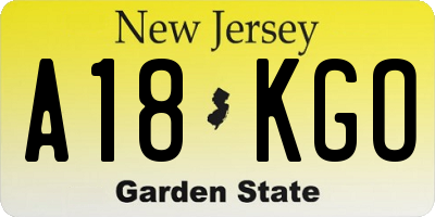 NJ license plate A18KGO