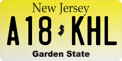 NJ license plate A18KHL