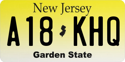 NJ license plate A18KHQ