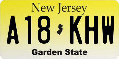 NJ license plate A18KHW