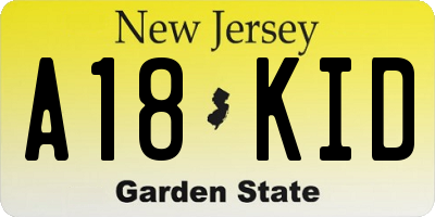 NJ license plate A18KID