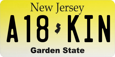 NJ license plate A18KIN