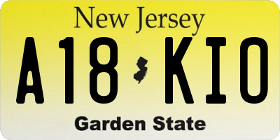 NJ license plate A18KIO