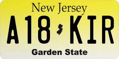 NJ license plate A18KIR