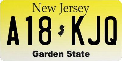 NJ license plate A18KJQ