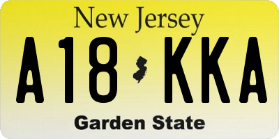 NJ license plate A18KKA