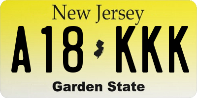 NJ license plate A18KKK