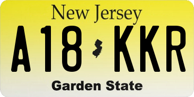 NJ license plate A18KKR
