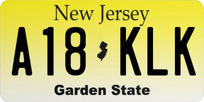 NJ license plate A18KLK