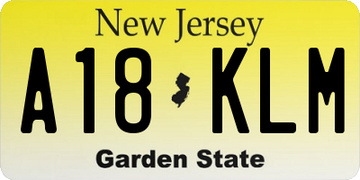 NJ license plate A18KLM