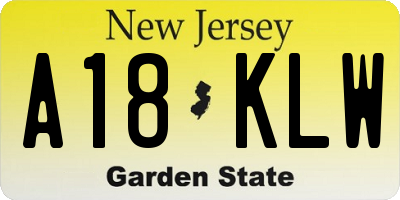 NJ license plate A18KLW