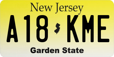 NJ license plate A18KME