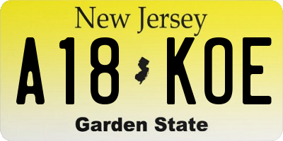 NJ license plate A18KOE