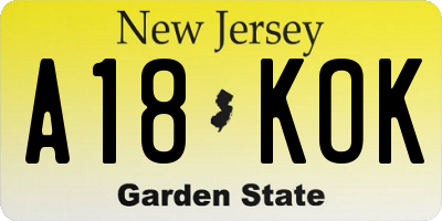 NJ license plate A18KOK