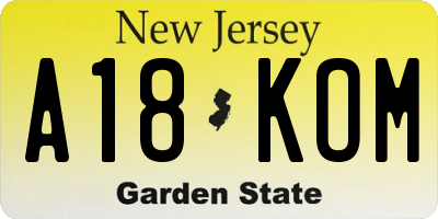 NJ license plate A18KOM