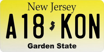 NJ license plate A18KON