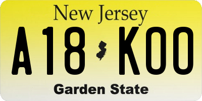 NJ license plate A18KOO