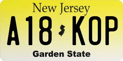 NJ license plate A18KOP