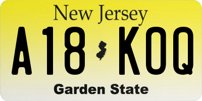 NJ license plate A18KOQ