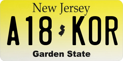 NJ license plate A18KOR