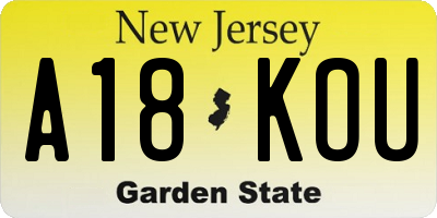 NJ license plate A18KOU