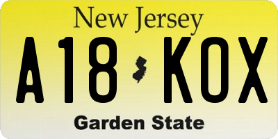 NJ license plate A18KOX