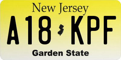 NJ license plate A18KPF