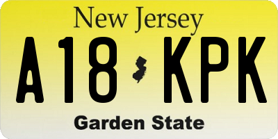 NJ license plate A18KPK