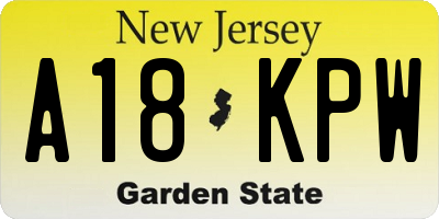 NJ license plate A18KPW