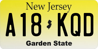 NJ license plate A18KQD