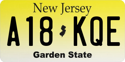 NJ license plate A18KQE