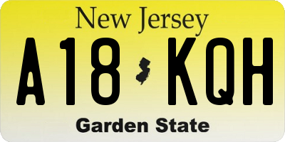 NJ license plate A18KQH