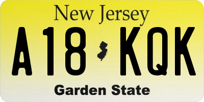 NJ license plate A18KQK