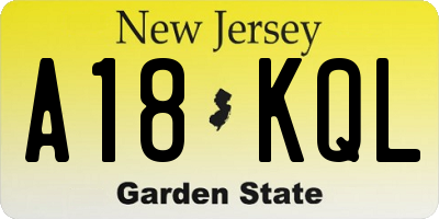 NJ license plate A18KQL