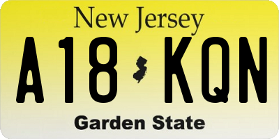 NJ license plate A18KQN